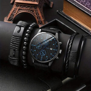 Ensemble Montre & Bracelets - Style Noir Intemporel